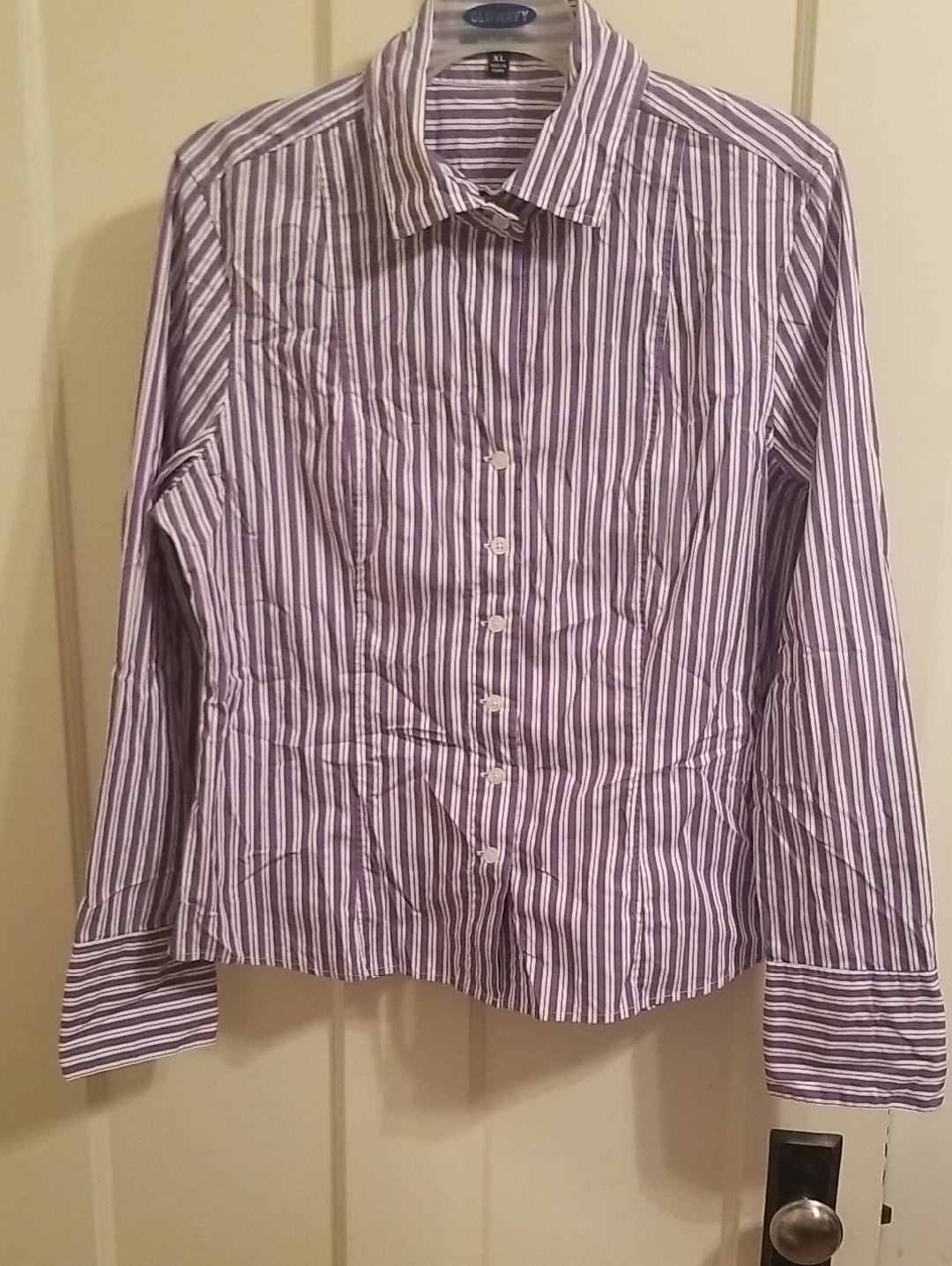 Rafaella Purple And White Striped Button-Down Shirt
